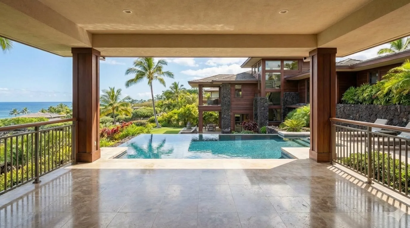 The same ocean-view terrace without furniture