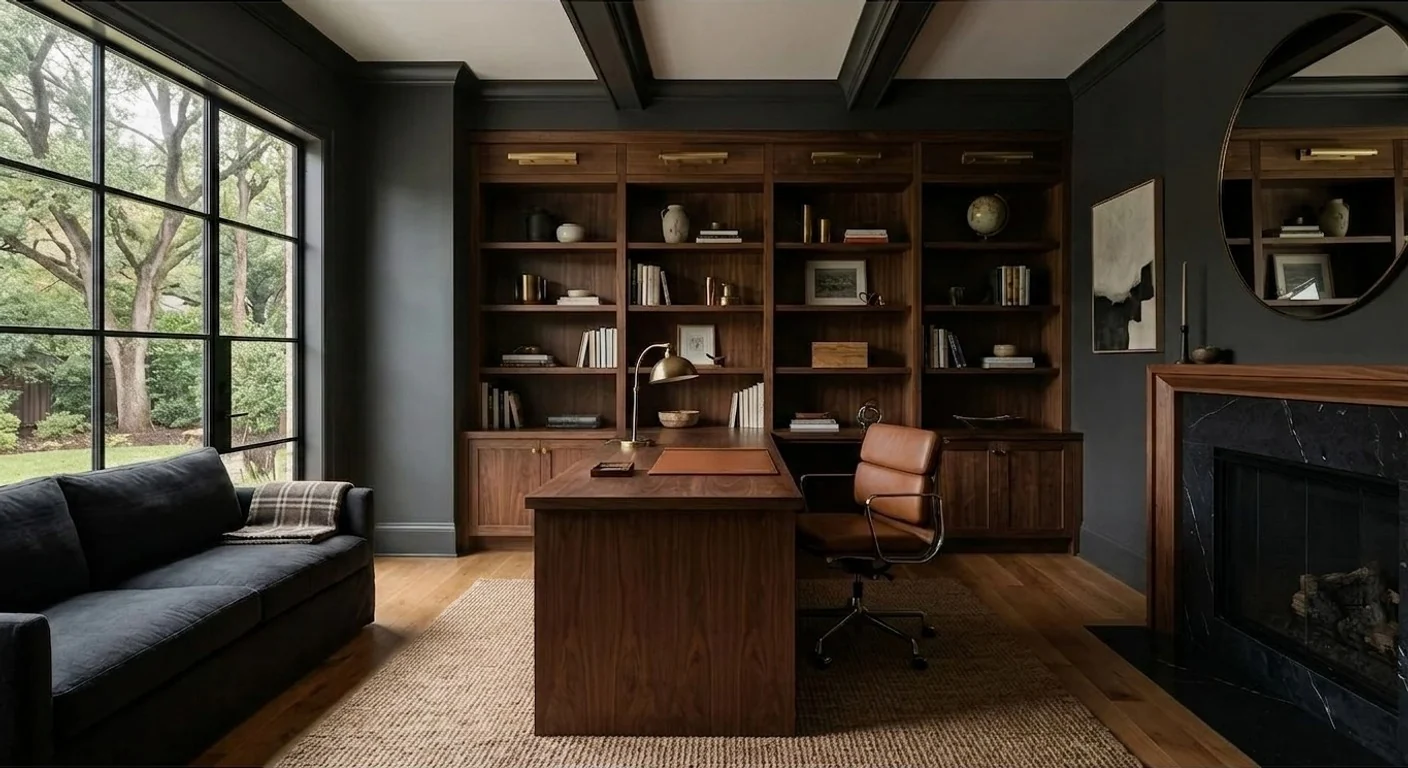 The same staged office after Magic Wand removes the potted plant beside the window