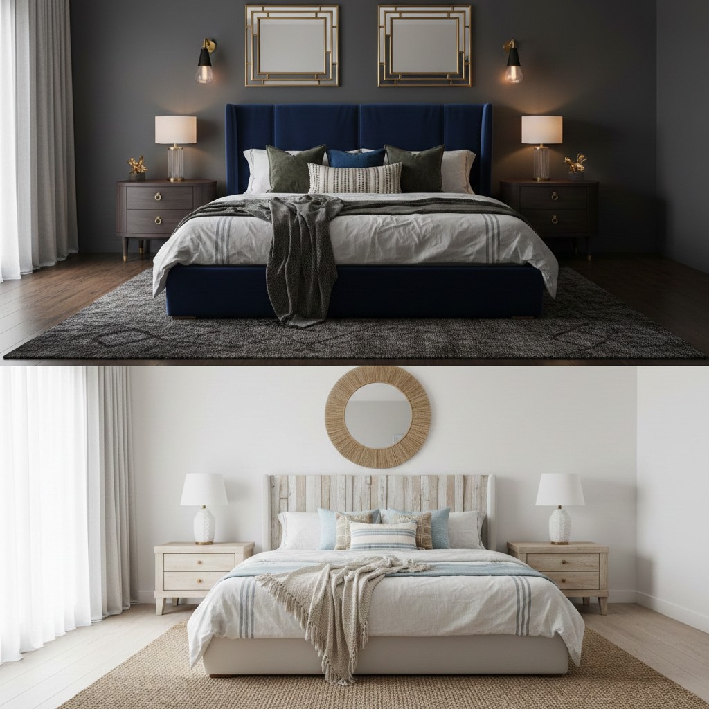 Before and after AI virtual staging one-click result
