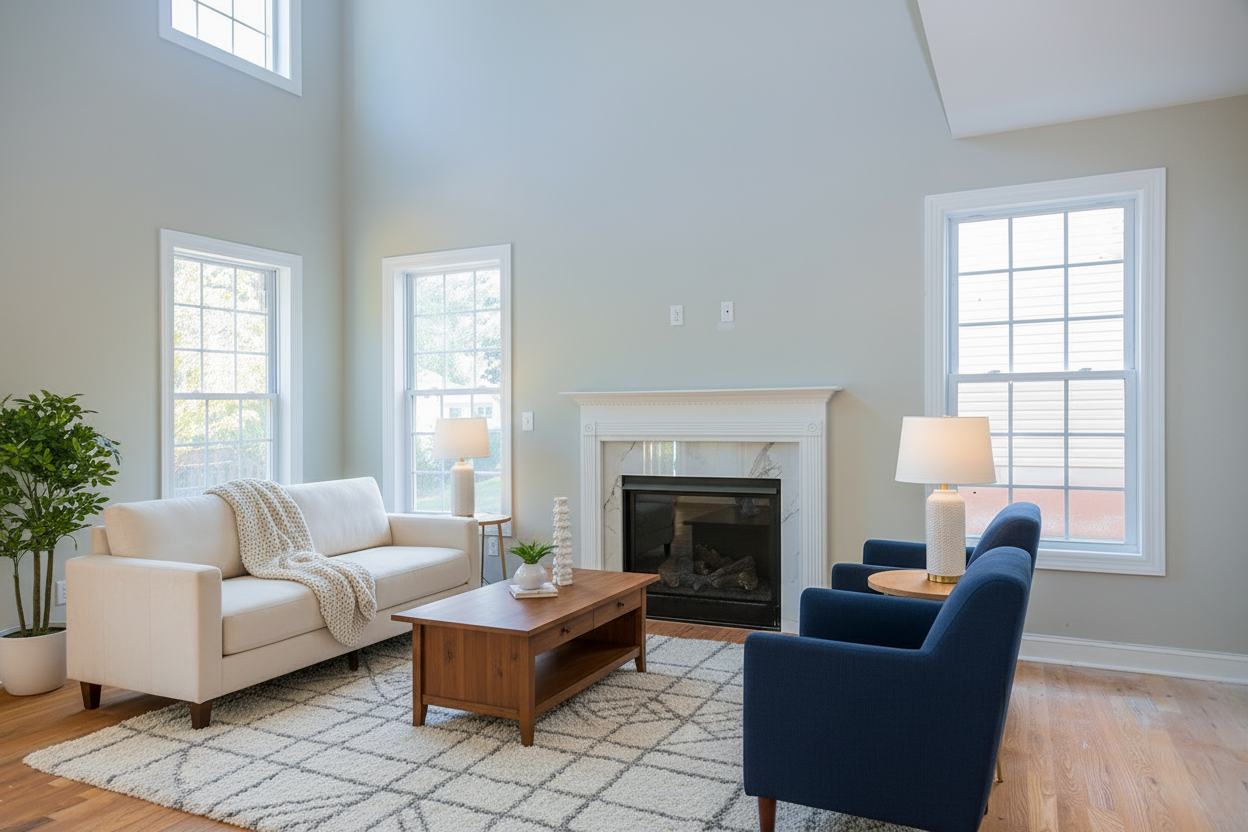 Staged room with furniture